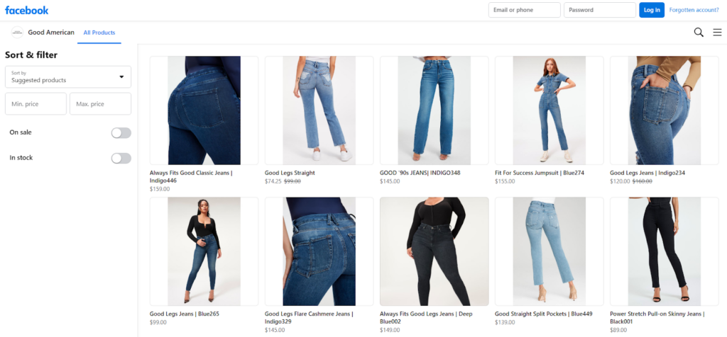 Facebook shops example - Good American