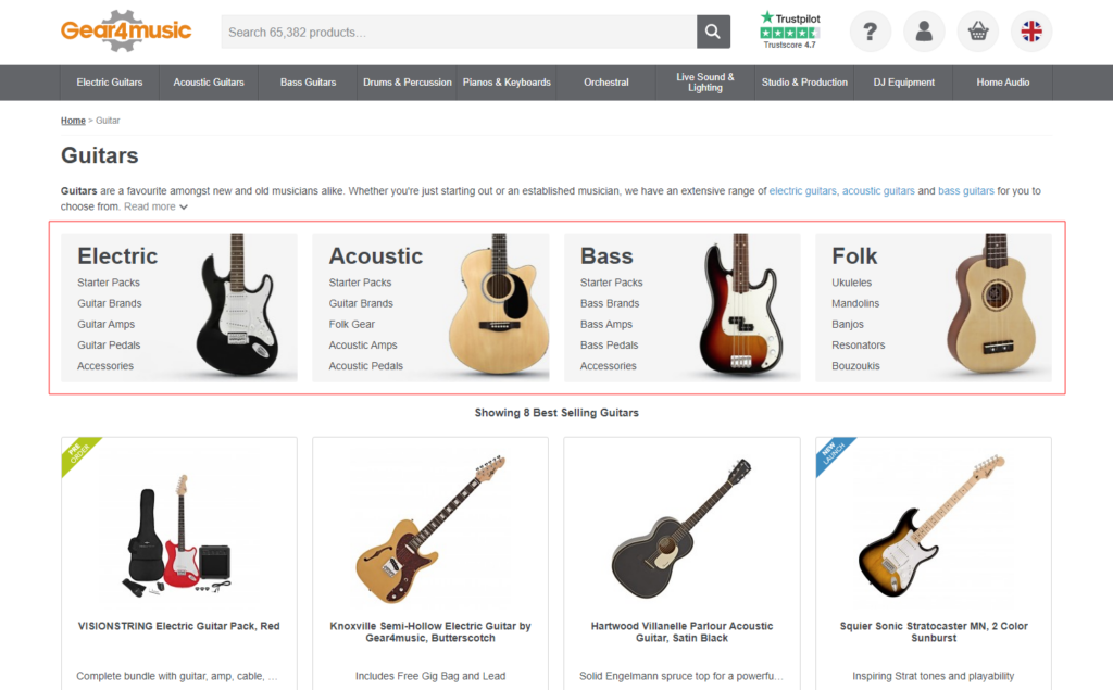 Parent categories and subcategories