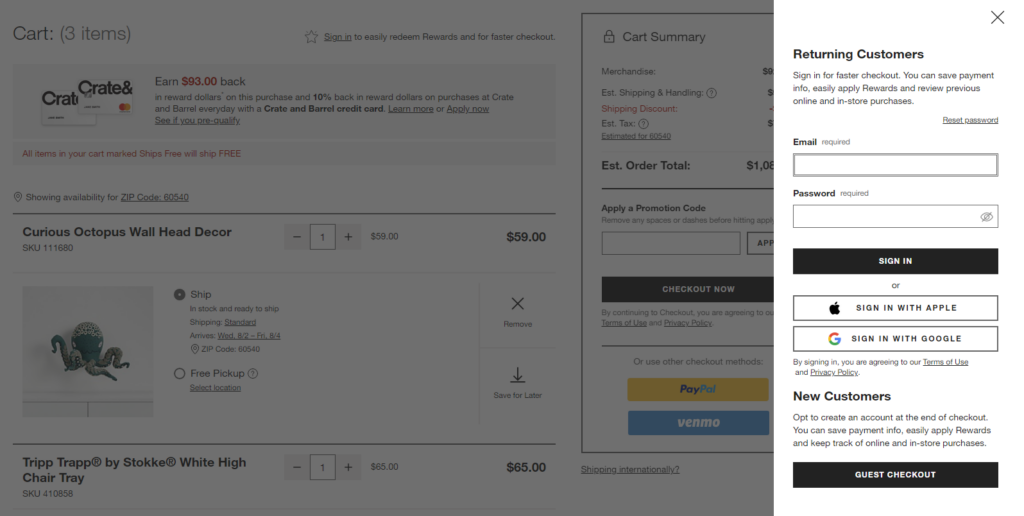 Login or Register or Guest Checkout