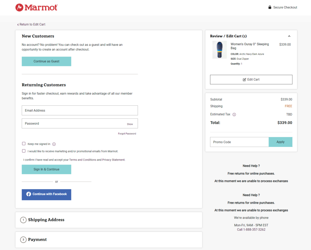 Marmot - one page checkout