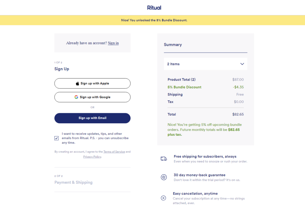Ritual - checkout