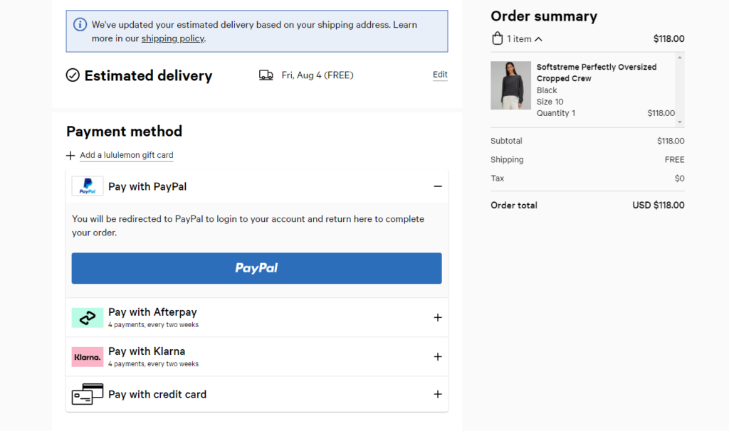 Lululemon - Payment Information