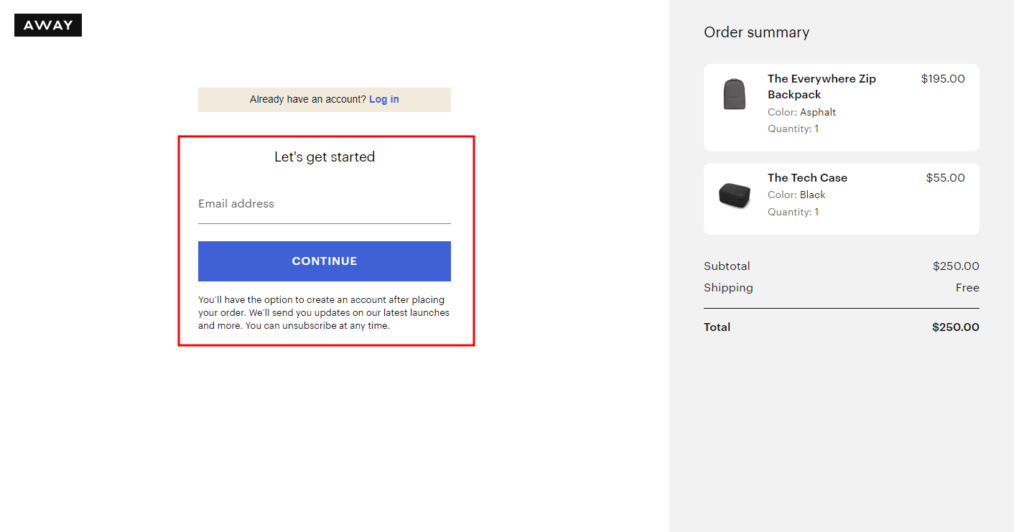 Away Travel - Guest Checkout