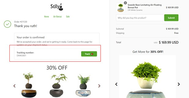 Include Order Summary and Tracking Details on same page