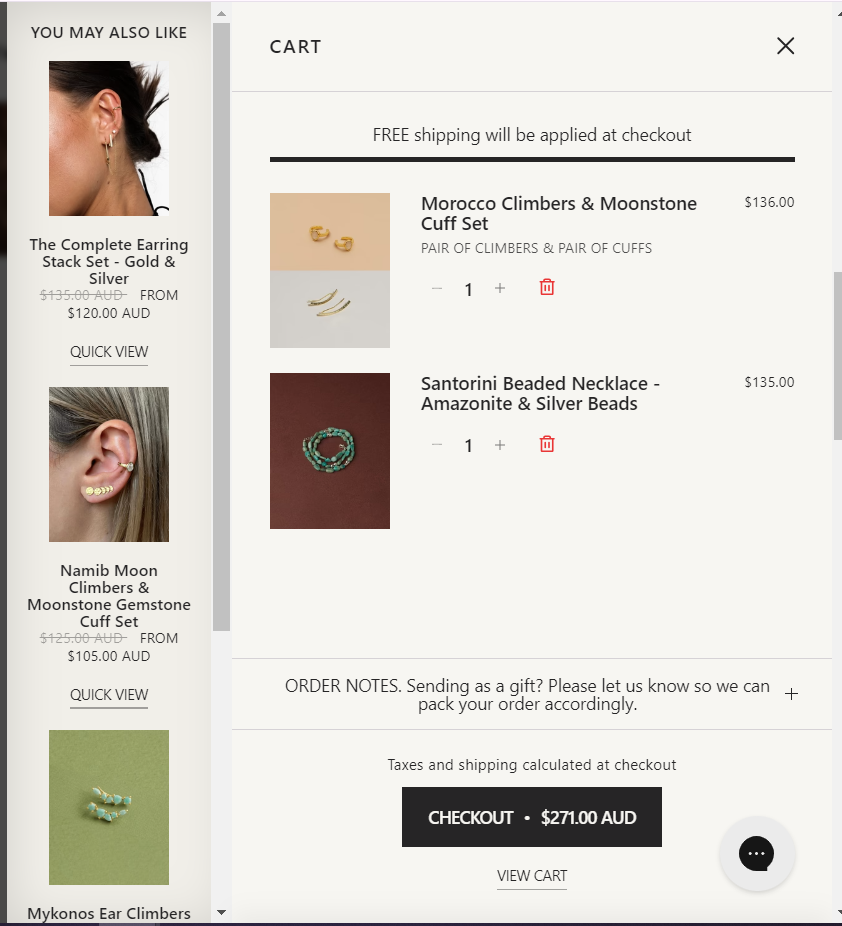 Bonito Jewelry mini cart - Best Shopify Jewelry Stores