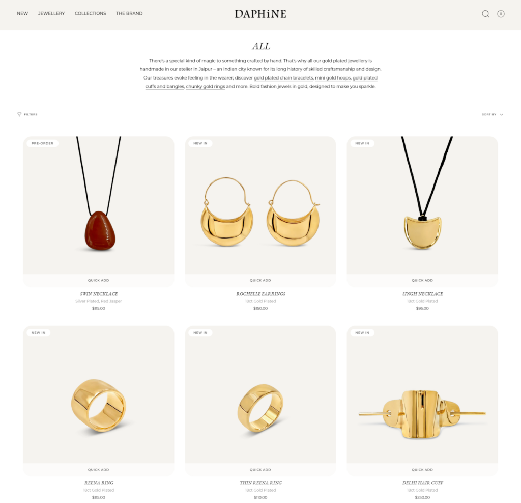 Daphine collection page - Best Shopify Jewelry Stores